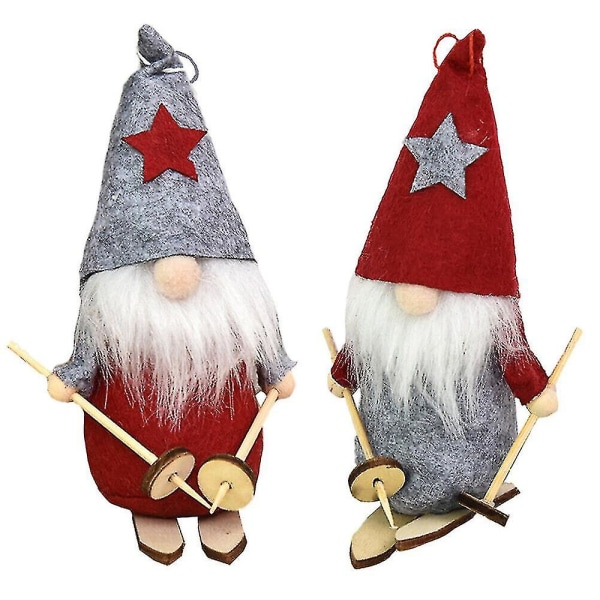 Skandinaviske nisser Julehyldefigur bundet skæggnisse(rød+grå)(2stk)