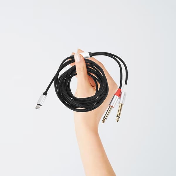 USB C til dobbel 1/4 lydkabel 3 meter gullbelagt metallomformer kompatibel
