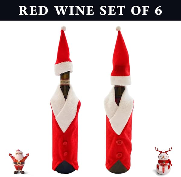 Set med 4 röda julvinsflaskepåsar, rödvinsflaskeset, Fab