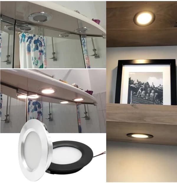 4 pcs Ultra Thin LED Downlight 12V DC Built-in Ceiling Spotlight 3W White 4000K for Camping Car Bathroom Cabinet Lighting