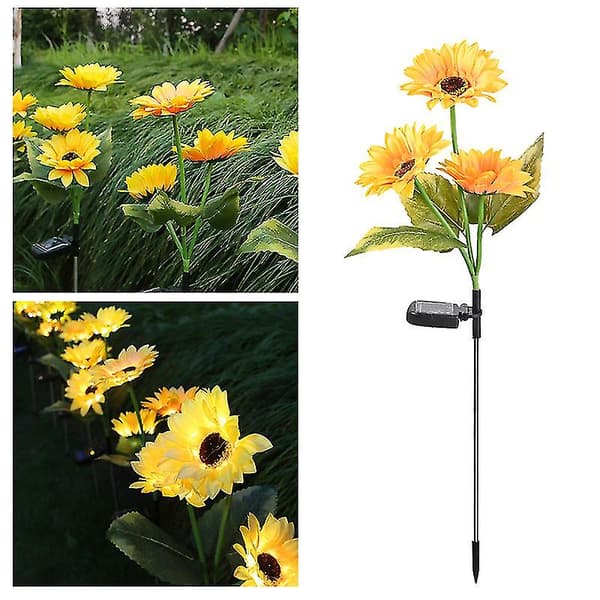 2 stk solsikke LED solcellelamper for hage utendørs IP65 markbelysning-4