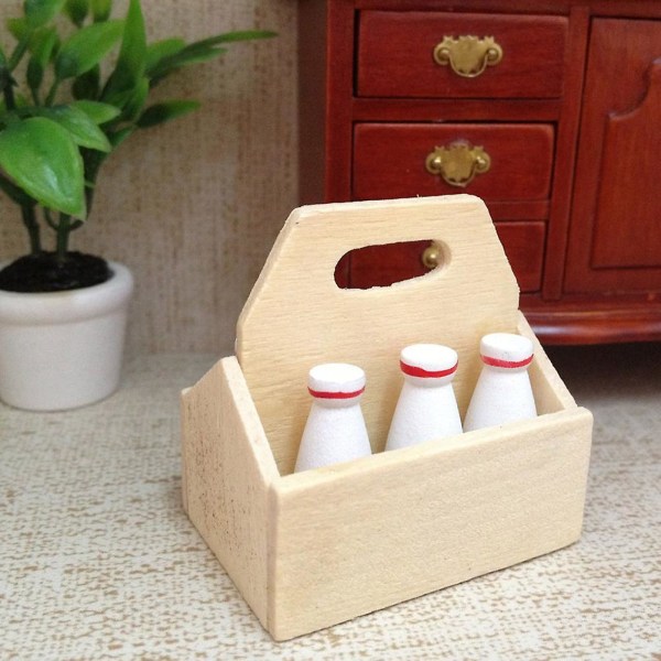 1/12 Minihus Miniatyrkök Mjölkställ Med Flaskor Set