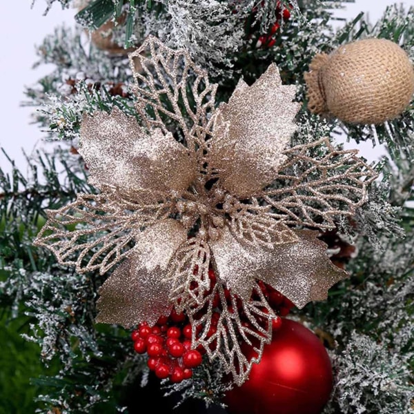 9cm Glitter Konstgjord Julstjärna Blomma Julgransprydnad Julkransprydnad Bröllopsfest Vårfest Nyår DekorationSafir