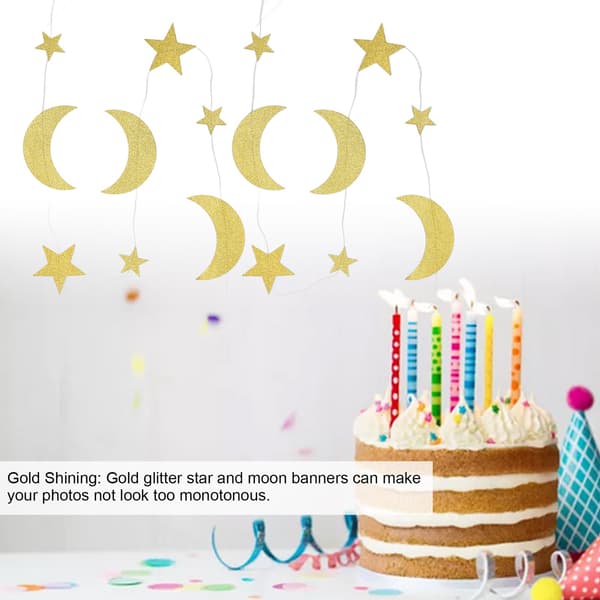 5 stjerner måne bannere gullglitrende utsøkte Eid Mubarak hengende bannere for Ramadan bakgrunnsdekorasjon