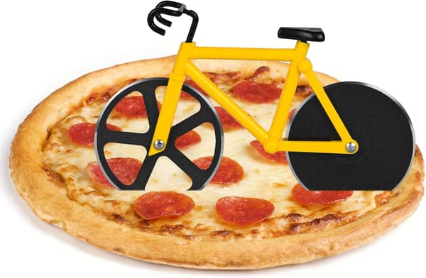 Non-stick pizzakutter, sykkelpizzakutter, pizzakutter med stativ, dobbel rustfritt stål, gul