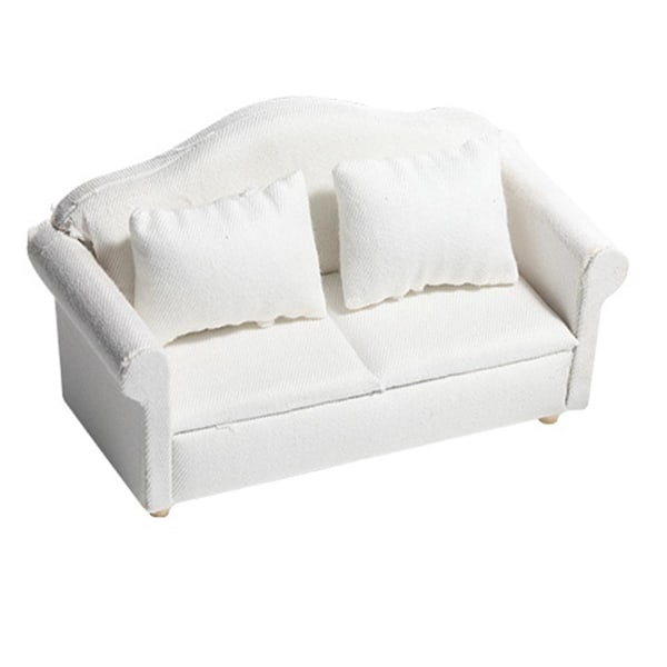 1 Sett Dukkehussofa Miniatyr Sofa Mini Dukkehuss Møbler Modell Med Pute Hvit 13.5x6.4x7.2cm