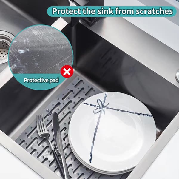 Sink Protector with Suction Cups, Multifunctional Non-Slip Sink Mat for Sink Protection and Dish Rack