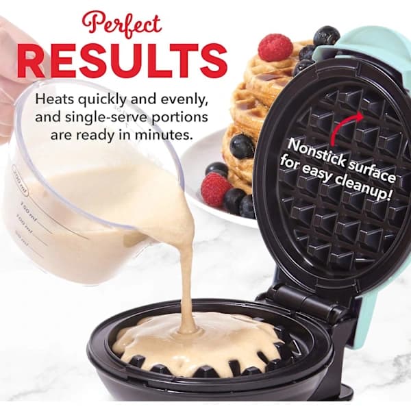 DASH Mini Maker for Individual Waffles, Hash Browns, Keto Chaffles with Easy-Clean, Non-Stick Surfaces, 4 Inch, Aqua