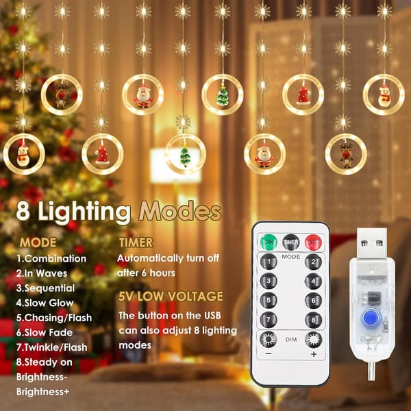 LED Christmas Tree Lights, 3m, 120 LEDs, 8 Modes, Christmas Window Lights with Remote Control/Timer, USB, IP44, Perfect for Christmas Decoration