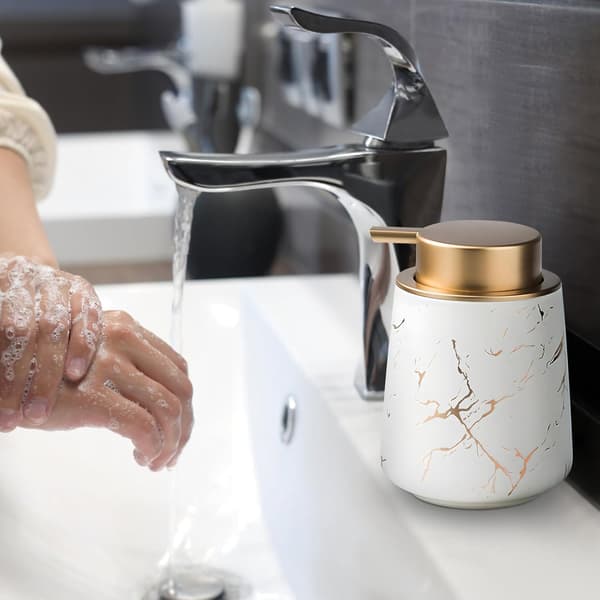 Ceramic Soap Dispenser for Foam and Lotion with Easy-Press Pump White 12.5x8.5cm