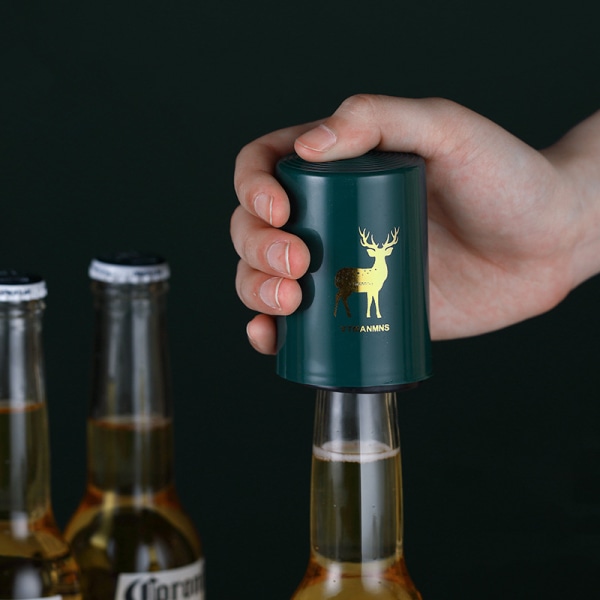 Ölflasköppnare 2-pack, Magnetisk automatisk öppnare i rostfritt stål för ölflaska, present för män kvinnor, tryckkorkskruv för cap Remo
