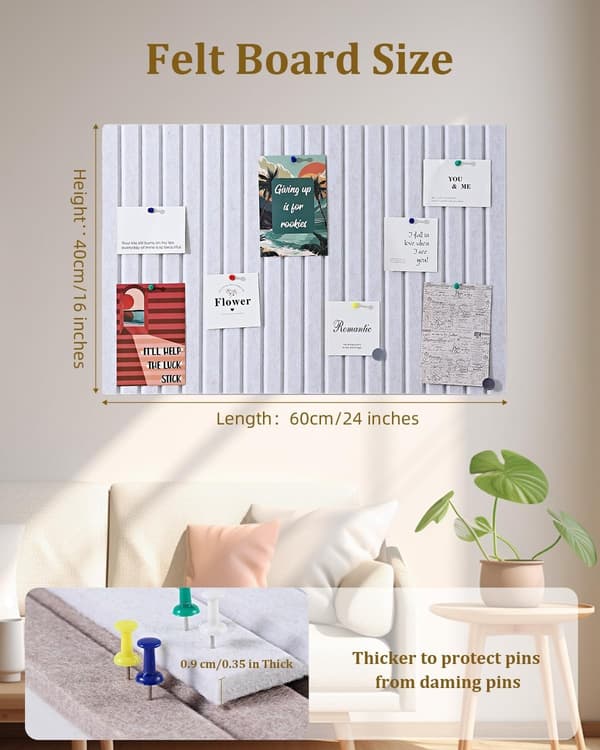 Large Bulletin Board, 61 x 41 cm, Decorative Felt Board, 9 mm Thick, Foldable Photo Display Board with Tape, Vision Board