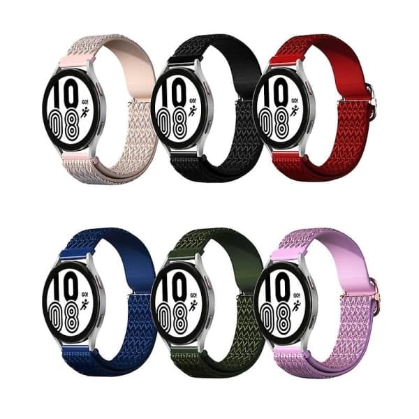 Elastic Adjustable Nylon 20mm Smart Watch Replacement Strap for Samsung Galaxy Watch 3/4/4 Classic/Active/Active 2/Gear Sport Pink-tfrf