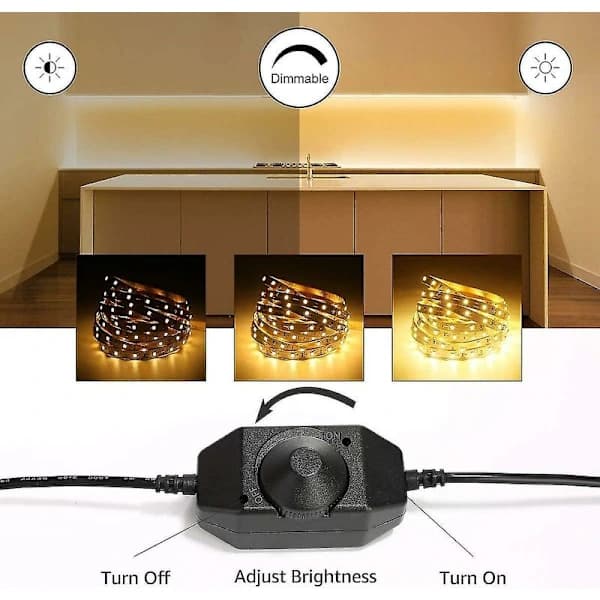 HA-12V, 10m dimbar LED-stripe, varmhvit 3000K 600 lysdioder, med dimmer