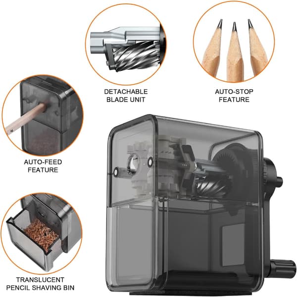 Pencil Sharpener, Manual Pencil Sharpener with Stronger Spiral Blade for Fast Sharpening