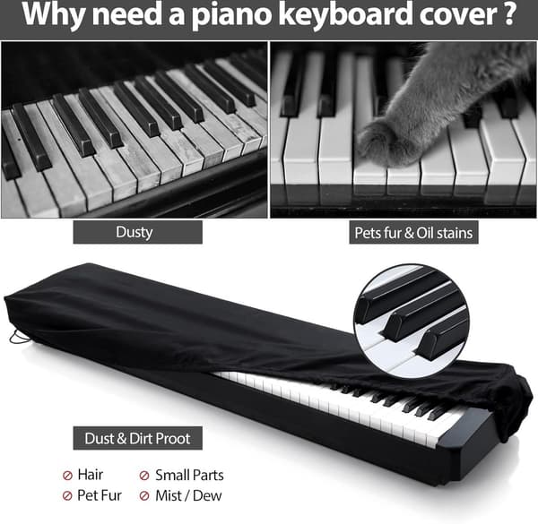61-Key Piano Keyboard Dust Cover, Adjustable Bungee Cord, Black