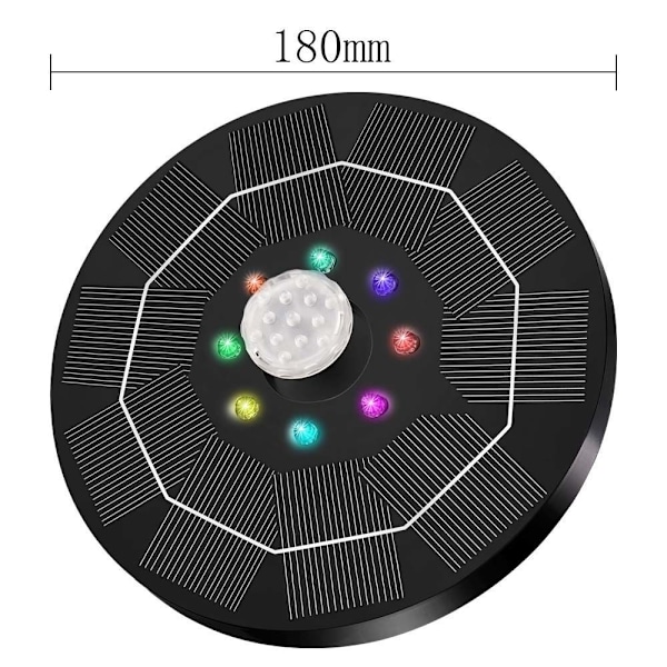 Solarfontæne med 8-farvet LED-lys, 3,5W Solarfontænepumpe