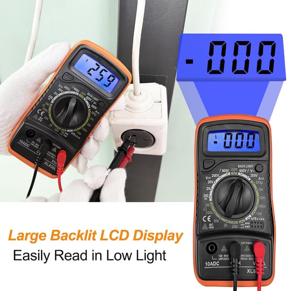Digitalt multimeter, professionel elektrisk tester med LCD-skærm, til måling af AC/DC-spænding, modstand, diode