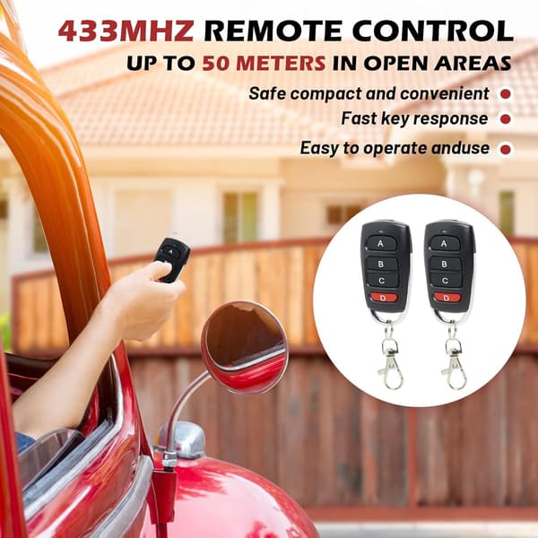 2 pcs Garage Door Remote Control 433 Mhz, Universal Wireless Garage Door Remote Control, Garage Door Duplicator Remote Control with 4 Buttons, 50m Range