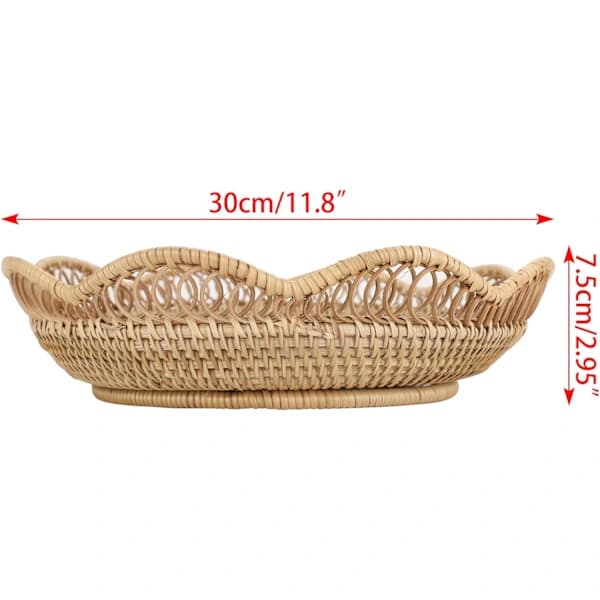 Rattan Fruit Basket, Hand-Woven Bread and Snack Tray for Table, Countertop and Home Decor 30 cm