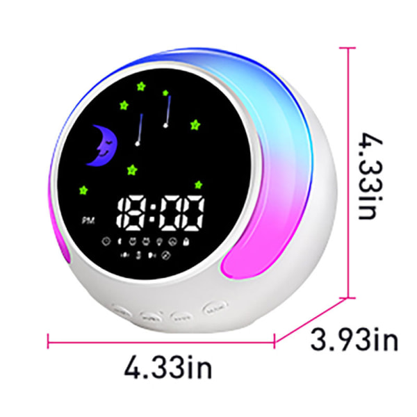 Vækkeur til børn, Sleep Trainer til børn, Vækkeur med lys, Lydmaskine til søvn, Intelligent Bluetooth