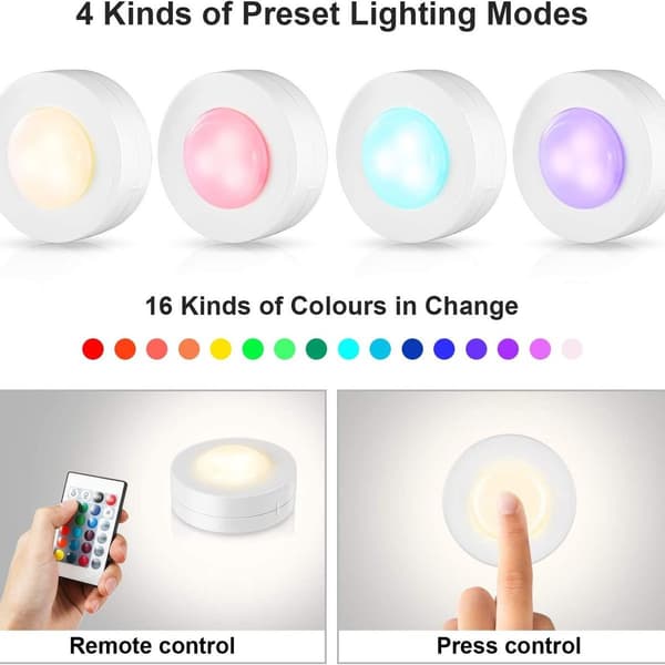 Cabinet Lighting, Warm White, 4000K, Self-Adhesive LED Spotlight, Battery Operated, with Remote Control