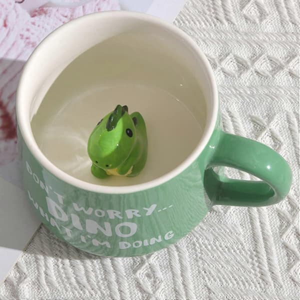 Cute Dinosaur Coffee Mug with Dinosaur Inside Dinosaur Printed Mugs with Spoon 35 cl Tea Cups Ceramic Cup Coffee Mugs