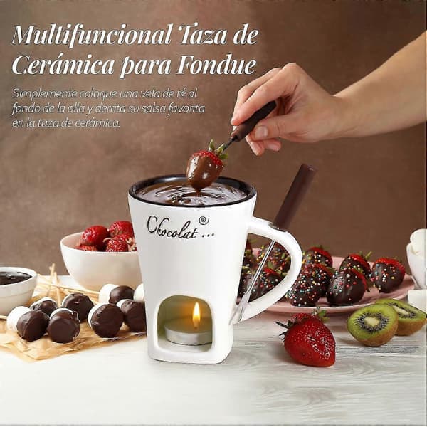 Chocolate Fondue Mug Coffee Mug Chocolate Melting Mug with Fork Fondue Set Warmer Mug Candy Hot Pot White white