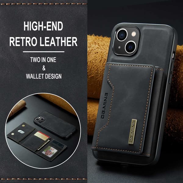 Wallet Case for iPhone 16, iPhone 16 (6.1 inch) Case, iPhone 16 Leather Case with Detachable Card Holder, Black