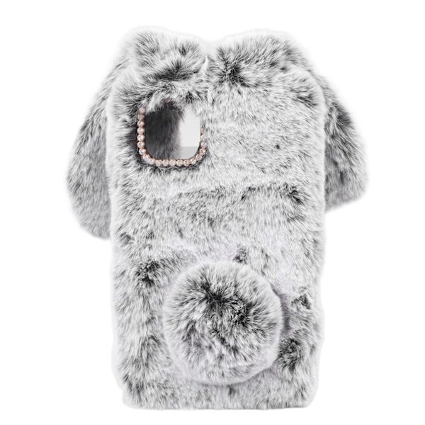 Sweet Rabbit Ears Plush Case Soft Grey Bunny Ears Protective Shell for iPhone 11