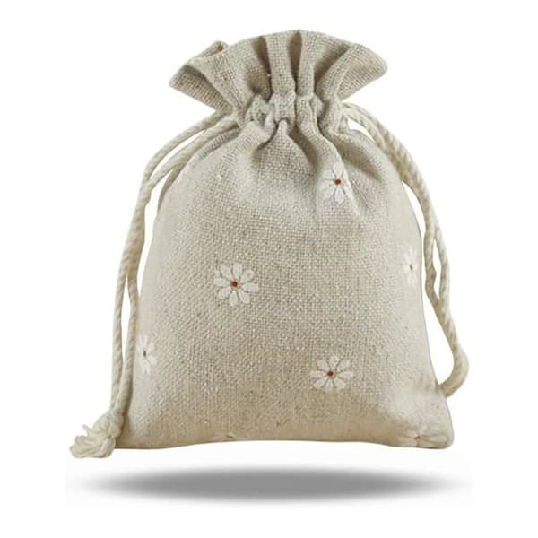Set med 20 linne-/jutepåsar med dragsko, 13*18 cm.