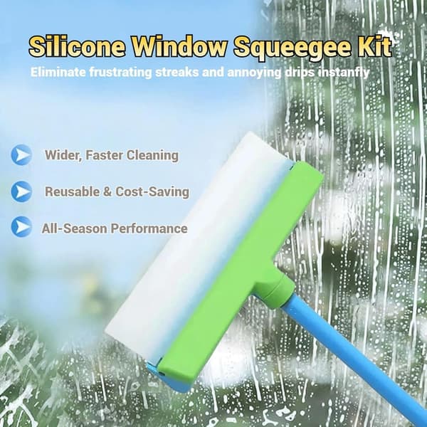 Recyclable Silicone Window Squeegee - Window Cleaner, Ergonomic Handle and Streak-Free Blade for Windows, Mirrors, Shower Doors, Glass