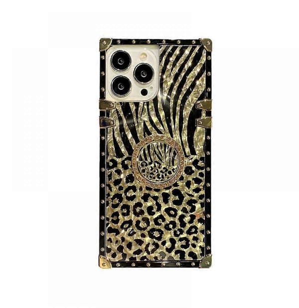 Black Gold Striped Case Compatible with iPhone 13 Pro Max, TPU Shockproof Protective Heavy Duty Phone Case with Ring Stand Square Design
