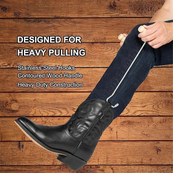 2-pack Boot Hooks and Pullers for Cowboy Boots, Wooden Handle, Boot Puller with Handle