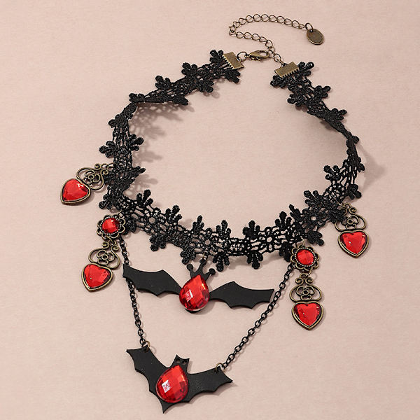 Halloween Tema Halskæde Sort Blonder Gothic Choker Halskæde Græskar Spøgelse Vedhæng Lang Lagdelt Halskæde Bat Vedhæng Halskæde