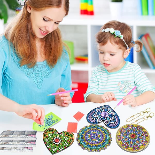 Diamantmålning Nyckelring, 10 st Dubbelsidig Mandala & Kärlekshjärtan