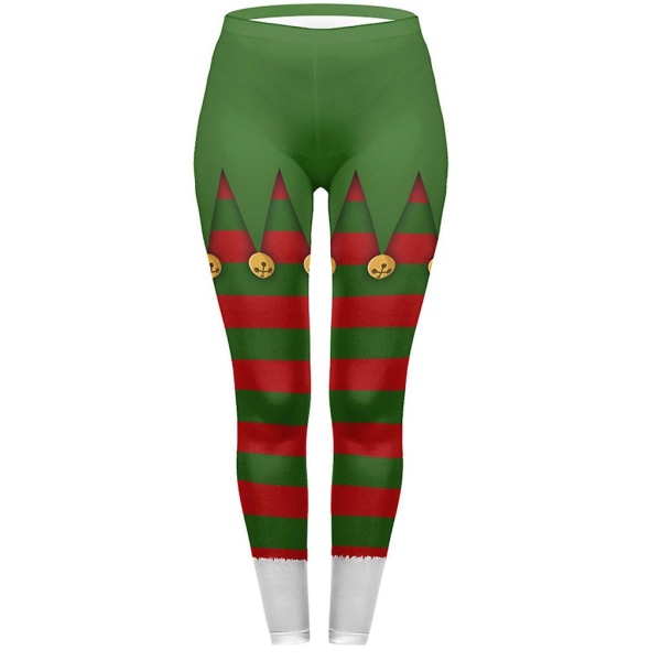 EWomen's Christmas Mid-Rise Leggings Cartoon Santa Claus Stripe Digital Printing Leggings Feriefest Aktiv Yoga LeggingsE