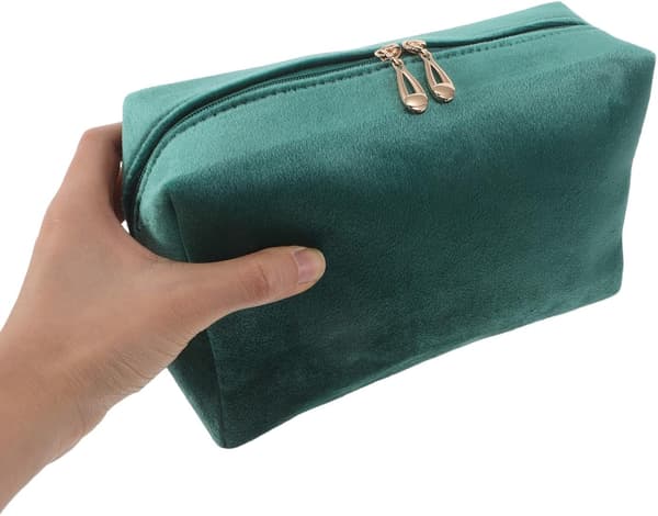 Fløjls makeuptaske, stor kapacitet til kvinder og piger, bærbart design til fester og ferier i grøn