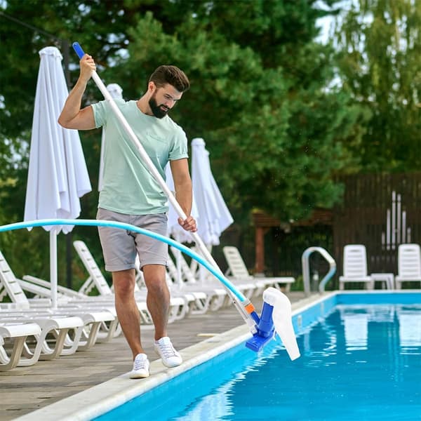 Pool Cleaning Tool with Suction and Brush, Pool Cleaner with Telescopic Pole, Pool Cleaning and Scrubbing Tool
