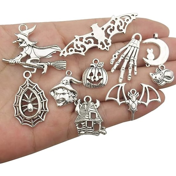 50 st Halloween-berlocker - Antik silver Halloween-kollektion Hantverksmaterial Berlocker Hängsmycken för pyssel, Smyckesdelar