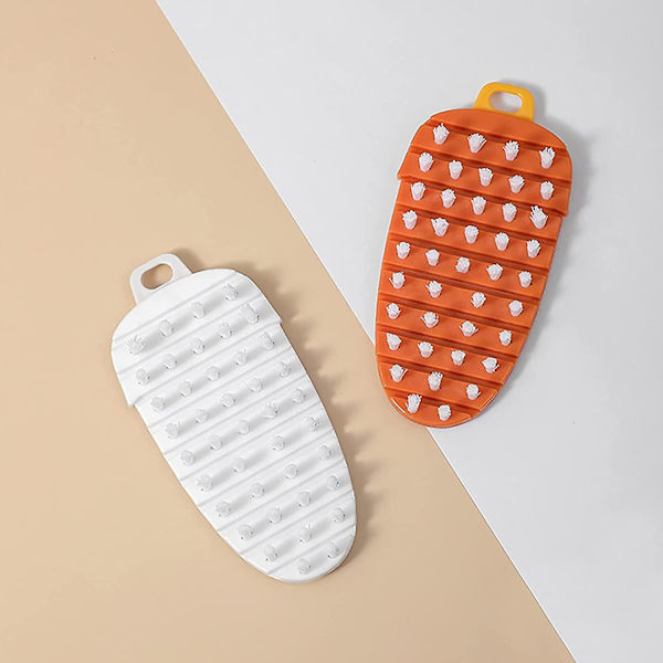 Multifunktionell böjbar rengöringsborste, hushållsborste, kastrullskrubbar för kök (2-pack, vit+orange)