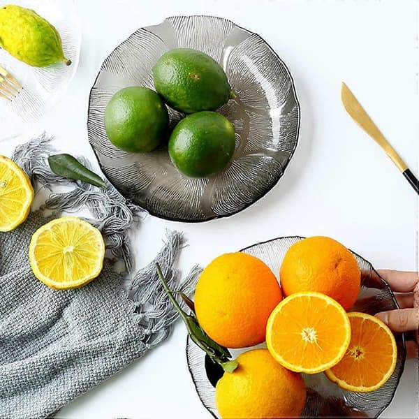 Fruit plate in glass crystal, clear serving plate, lotus-shaped dinner plate, multi-function tray, snack candy, decorative plate