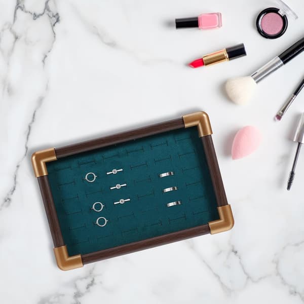 36-Grid Solid Wood Jewelry Tray with Green Frame - Ring and Earring Organizer