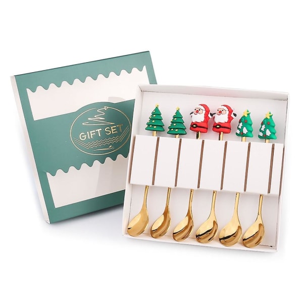 Set med 6 julskedar gafflar Jultomten Julgransservis Kaffeskedar Gyllene gaffel