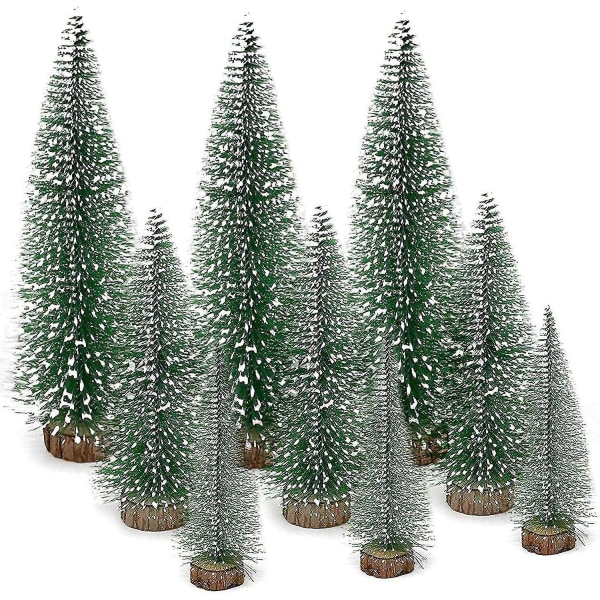 Mini juletræ kunstigt, 9 stk. Mini grantræ falsk med sneeffekt juledekoration jul