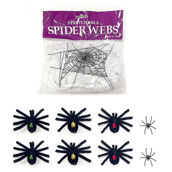 Halloween spindelvæv og edderkop dekorationssæt til indendørs og udendørs brug