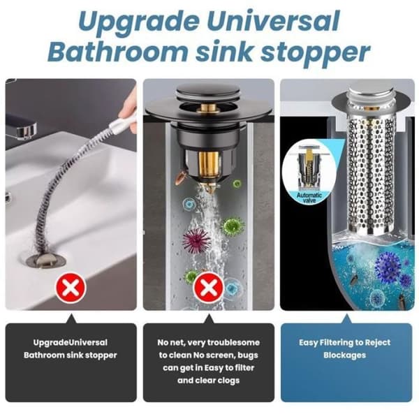 Bathroom Sink Stopper Hair Catcher Long Style Pop-Up Drain Strainer VALVE - 2PCS