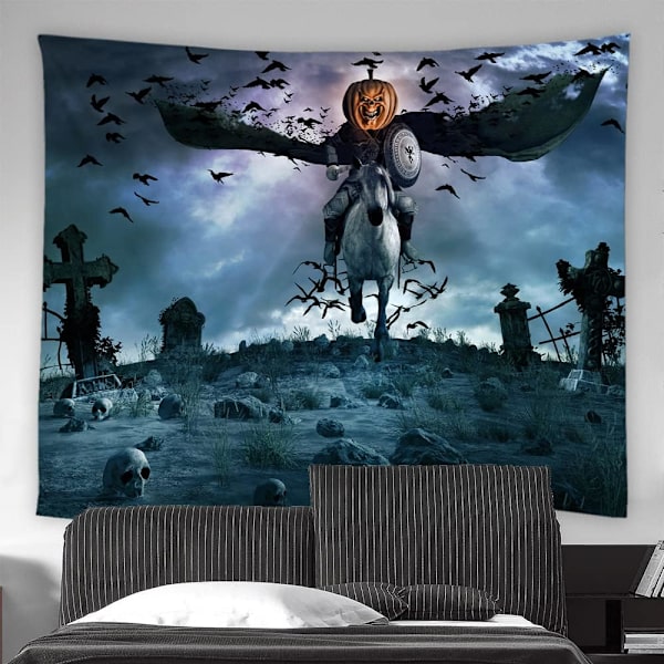 Græskarrytter Gobelin Halloween Gys Spooky Bat Kirkegård Dyster Hjem Decor Væghængende Kunst til Stue Soveværelse Kollegium150