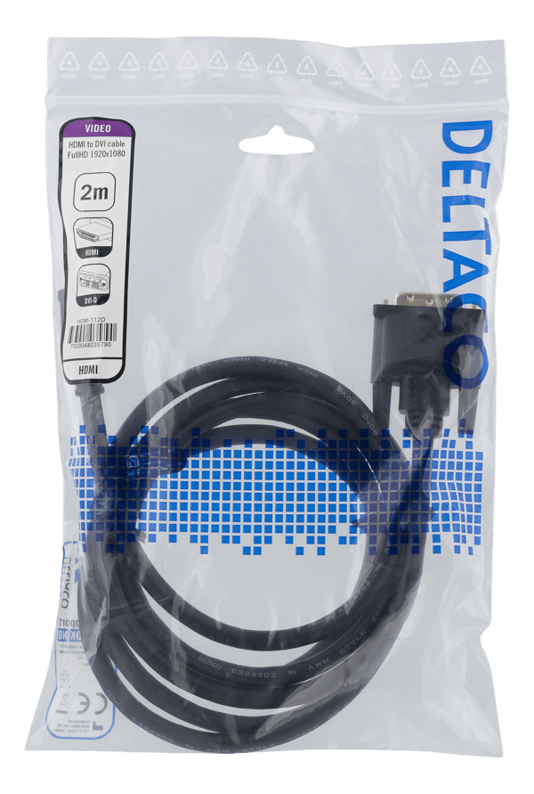 HDMI-DVI-kaapeli, 2m, Full HD, musta