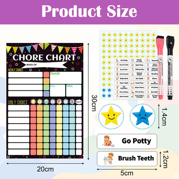 Chore Chart for Multiple Kids, Reusable Magnetic Chore Chart with Whiteboard for Customizable Tasks and Goals, Perfect as a Gift